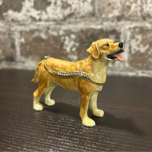 Yellow Lab - Enamel & Crystal Trinket Keeper Box Tchotchke Figure